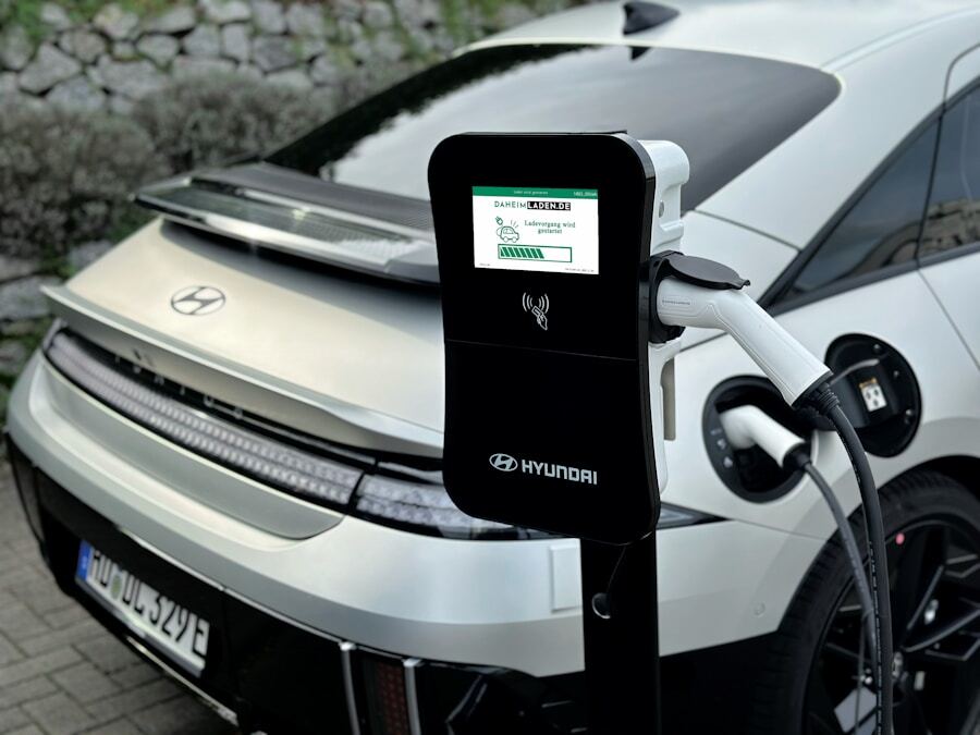 Electric car at charging station